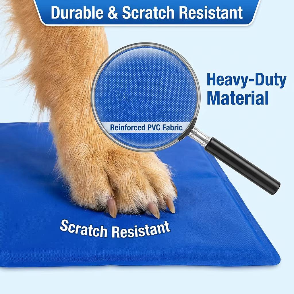 Self-cooling gel pet mat keeping a dog cool in summer