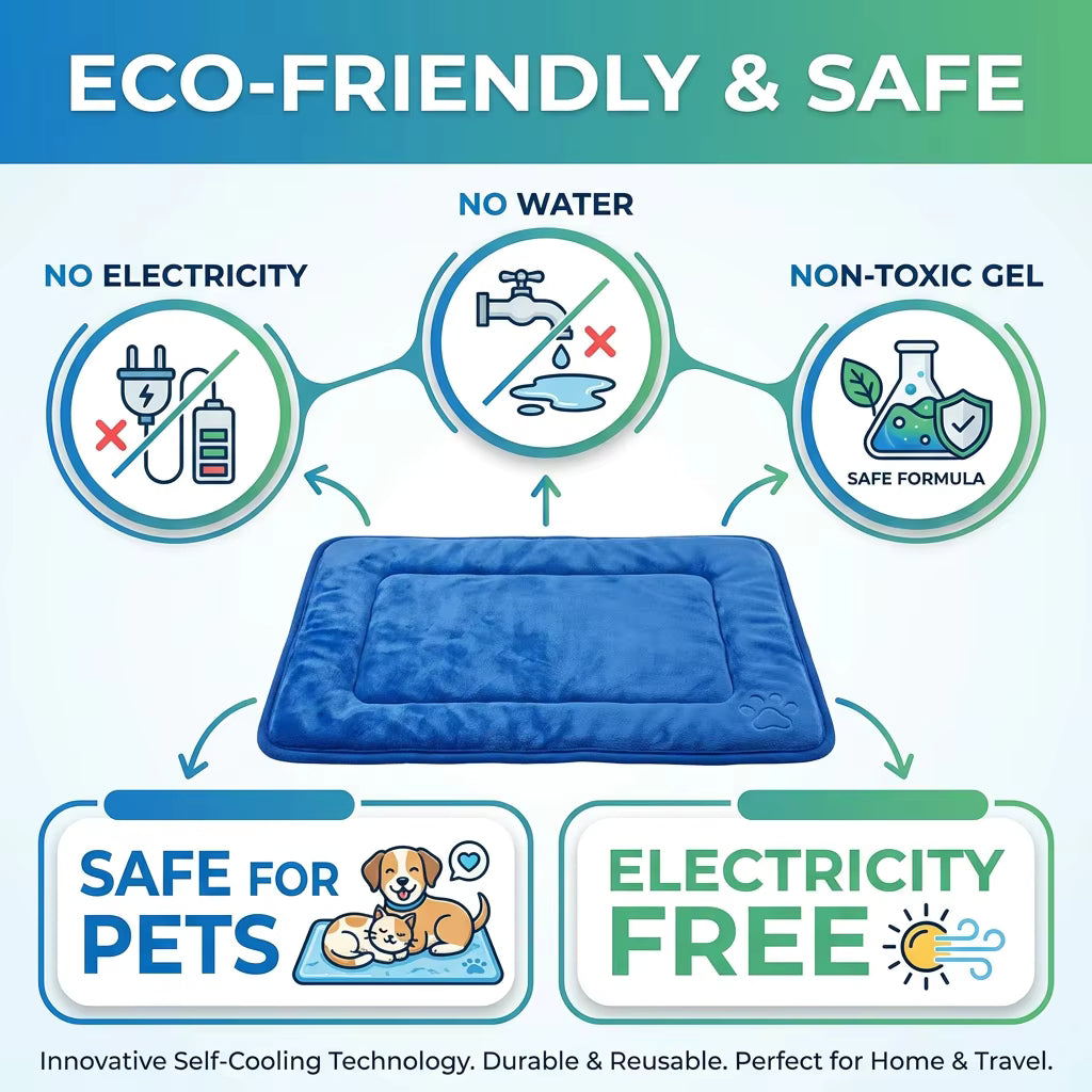 Pet relaxing on the self-cooling gel cooling mat