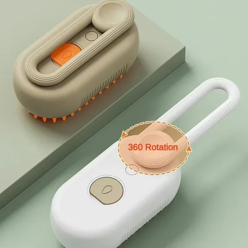 SteamGroom Pro steam pet brush with 360-degree rotating handle